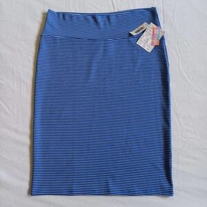 Lularoe Blue Striped Women's Cassie Skirt Sz L SLIGHT PILLIING (please see photo